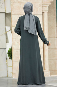 Dark Khaki Long Turkish Abaya 961KHK - 3