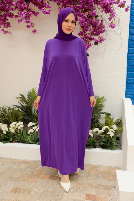  Dark Lavander Hijab Turkish Abaya 17801KLV - NEVA STYLE