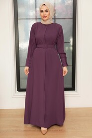  Dark Lila Hijab Turkish Dress 10078KLILA - 1