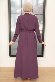  Dark Lila Hijab Turkish Dress 10078KLILA - 2
