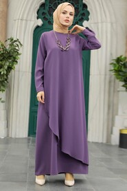  Dark Lila Hijab Turkish Dress 34231KLILA - 3