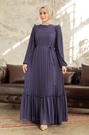 Dark Lila Long Dress for Muslim Ladies 3958KLILA - 1