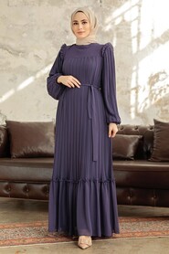  Dark Lila Long Dress for Muslim Ladies 3958KLILA - 2