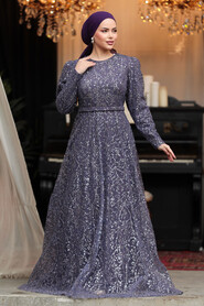 Neva Style - Dark Lila Modest Wedding Dress 23091KLILA - 3