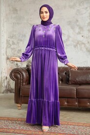  Dark Lila Velvet High Quality Dress 3713KLILA - 2