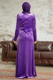  Dark Lila Velvet Hijab Dress 36891KLILA - 4