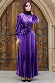  Dark Lila Velvet Long Dress 3845KLILA - 1
