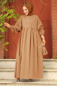  Dark Mink Hijab Maxi Dress 57347KV - NEVA STYLE