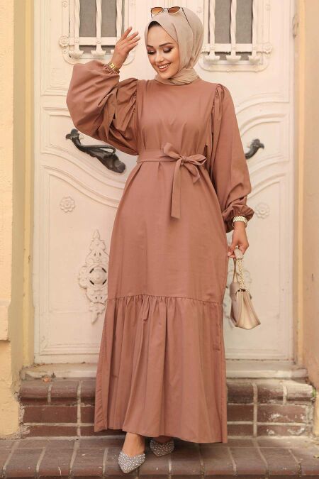 Dark Mink Modest Dress 57350KV - Neva-style.com