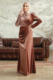  Dark Mink Velvet Hijab Dress 36891KV - 2