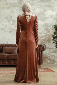  Dark Mink Velvet Hijab Dress 36891KV - 3