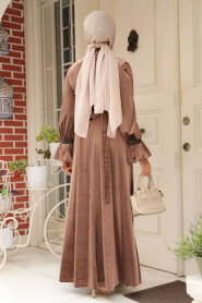  Dark Mink Velvet Long Dress for Muslim Ladies 37291KV - 4