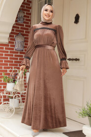  Dark Mink Velvet Long Dress for Muslim Ladies 37291KV - 2