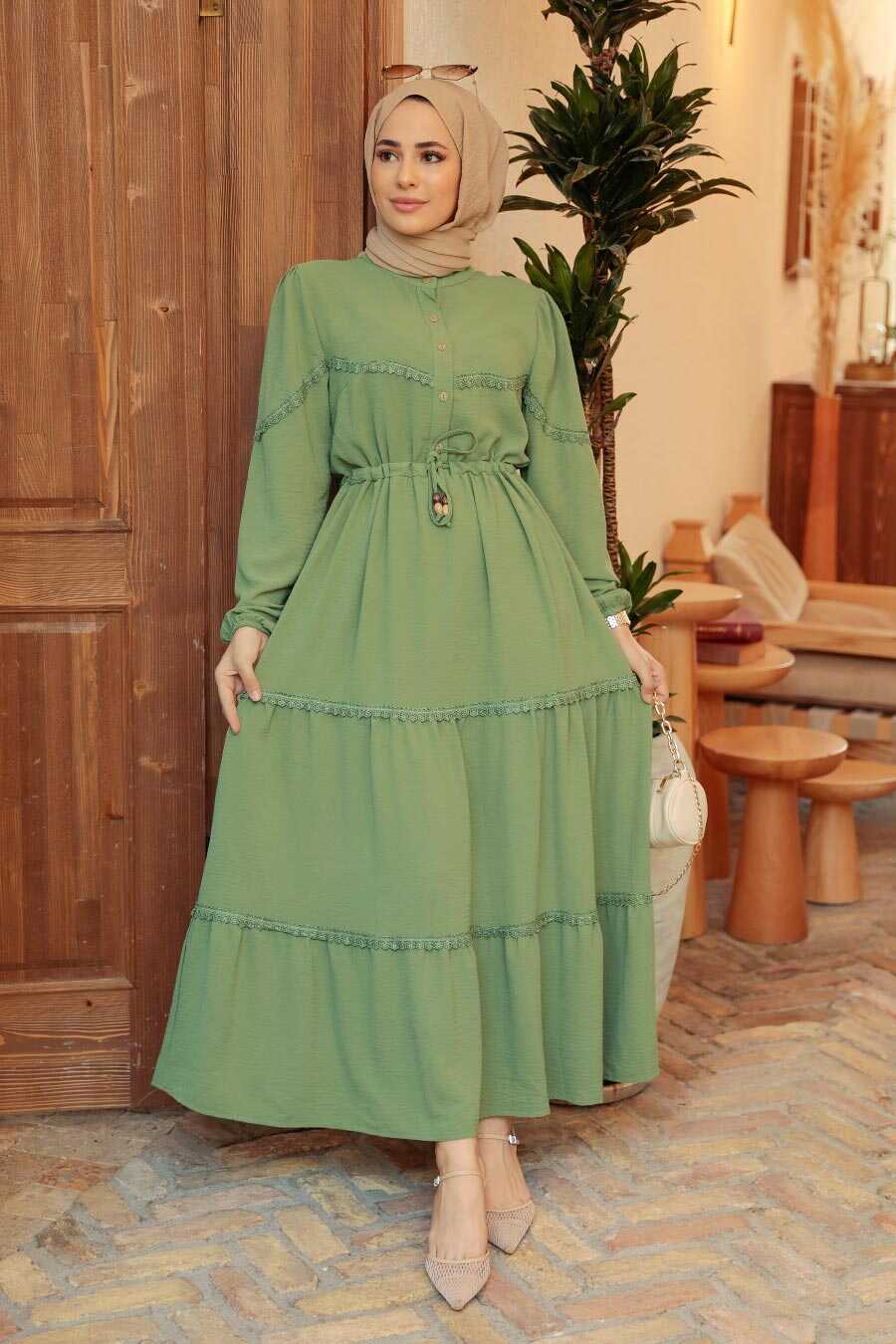 Dark Mint Muslim Long Dress Style 63250KMINT - Neva-style.com