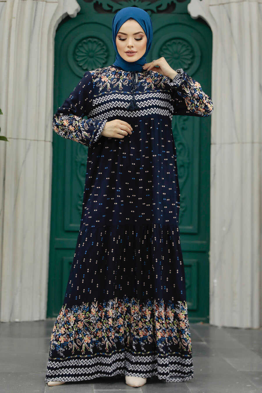 Neva Style - Dark Navy Blue Long Dress for Muslim Ladies 50095KL