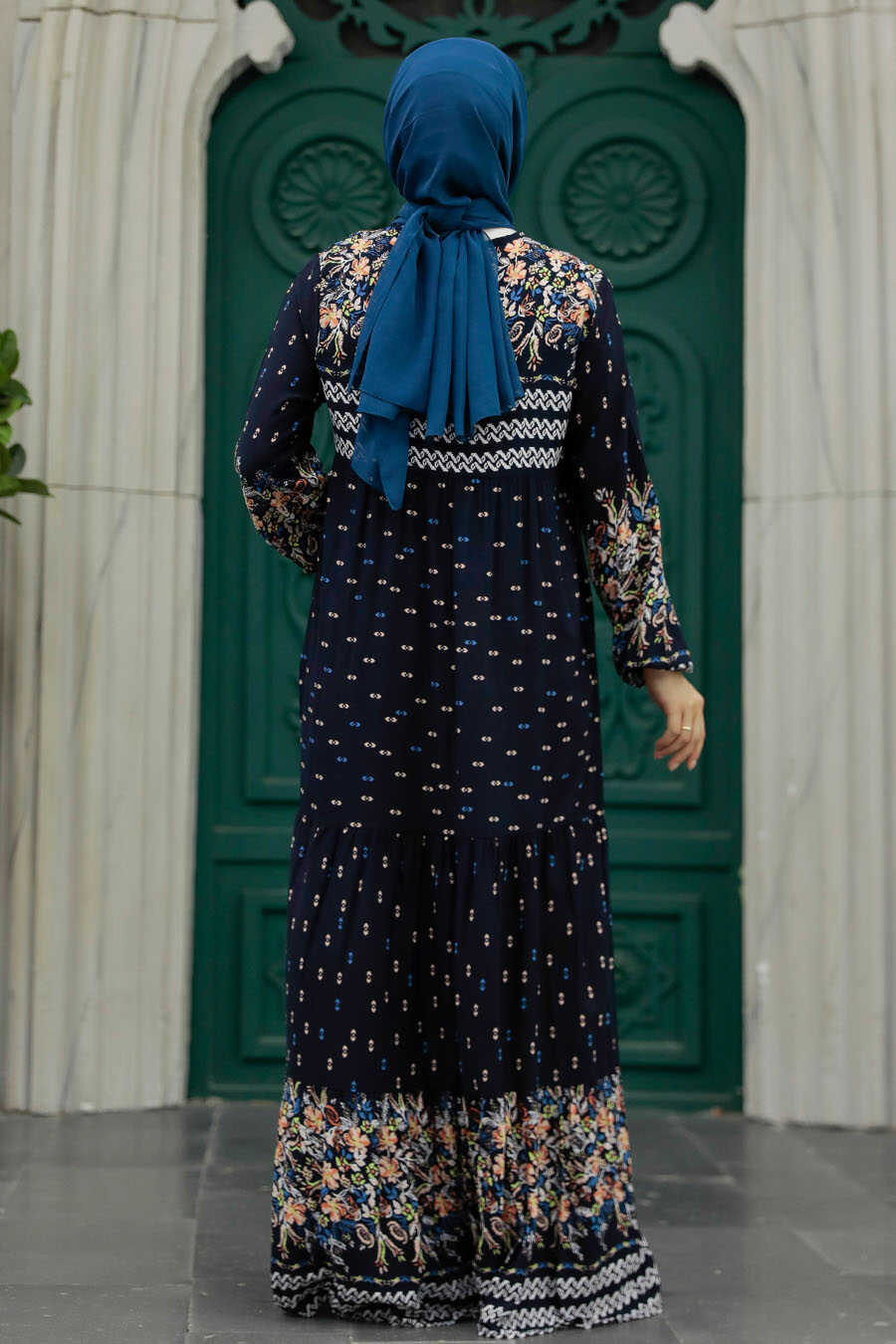 Neva Style - Dark Navy Blue Long Dress for Muslim Ladies 50095KL