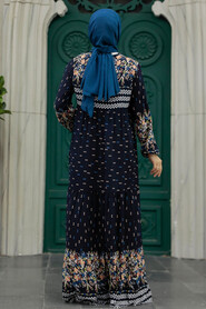 Neva Style - Dark Navy Blue Long Dress for Muslim Ladies 50095KL - Thumbnail