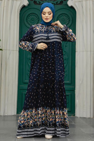  Dark Navy Blue Long Dress for Muslim Ladies 50095KL - 1