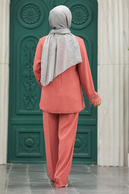  Dark Salmon Pink Islamic Clothing Dual Suit 40012KSMN - 4