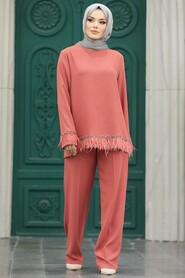  Dark Salmon Pink Islamic Clothing Dual Suit 40012KSMN - 3