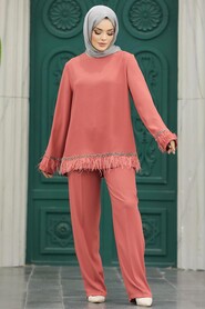  Dark Salmon Pink Islamic Clothing Dual Suit 40012KSMN - 2