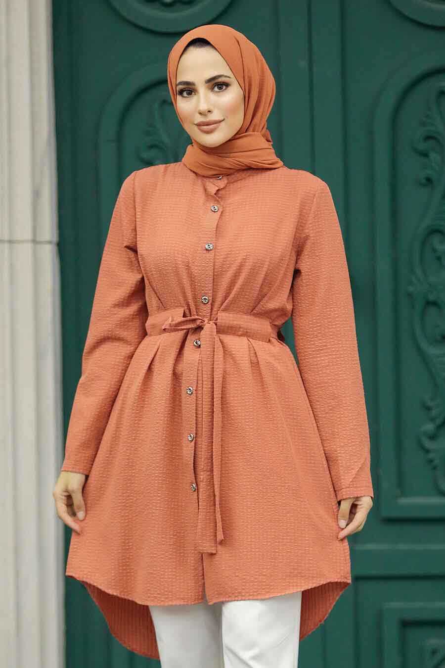 Neva Style - Dark Salmon Pink Islamic Clothing Tunic 4681KSMN