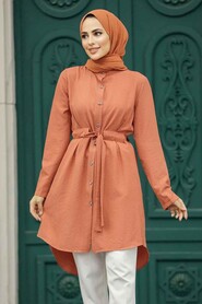 Neva Style - Dark Salmon Pink Islamic Clothing Tunic 4681KSMN - Thumbnail