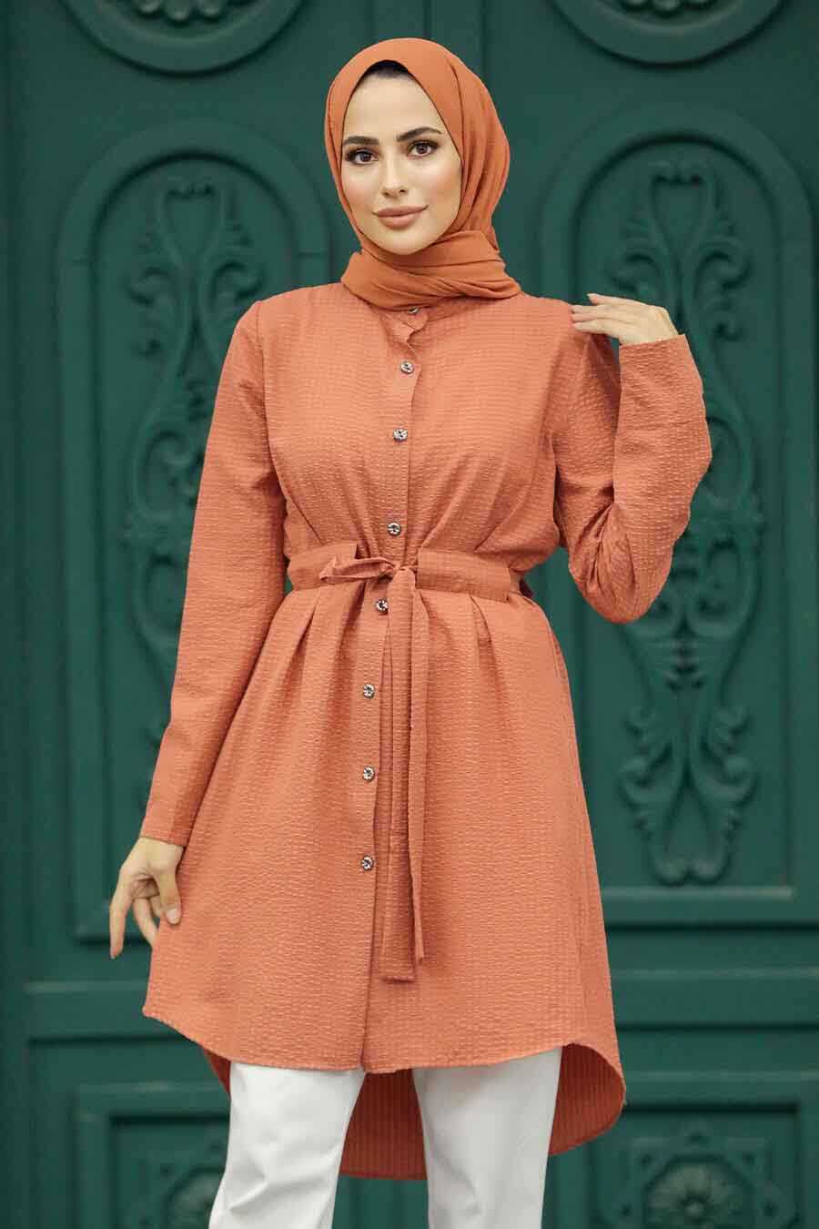 Neva Style - Dark Salmon Pink Islamic Clothing Tunic 4681KSMN