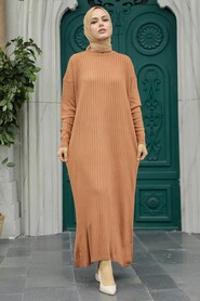  Dark Salmon Pink Knitwear Modest Dress 20161KSMN - 1