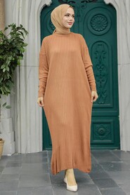  Dark Salmon Pink Knitwear Modest Dress 20161KSMN - 3