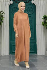 Dark Salmon Pink Knitwear Modest Dress 20161KSMN - 2