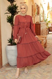  Dark Salmon Pink Muslim Long Dress Style 63250KSMN - NEVA STYLE