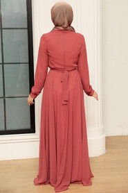  Dark Salmon Pink Turkish Hijab Evening Gown 3371KSMN - 3