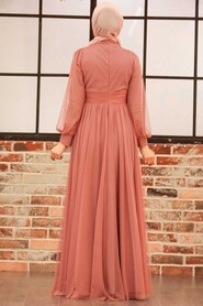  Dark Salmon Pink Turkish Modest Wedding Dress 22070KSMN - 4