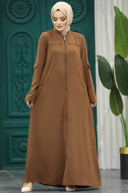  Dark Sunuff Colored Long Turkish Abaya 961KTB - 3
