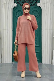  Dusty Rose Hijab For Women Knitwear Double Suit 34060GK - 1