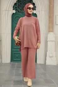  Dusty Rose Hijab For Women Knitwear Double Suit 34060GK - 2