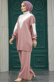 Neva Style - Dusty Rose Hijab Knitwear Dual Suit 3433GK - Thumbnail