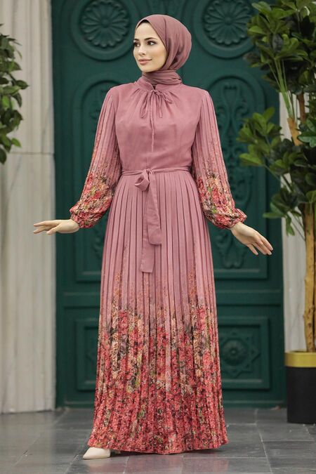  Dusty Rose Long Dress for Muslim Ladies 38402GK - NEVA STYLE