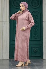Neva Style - Dusty Rose Long Muslim Knitwear Dress 33671GK - Thumbnail