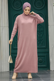Neva Style - Dusty Rose Long Muslim Knitwear Dress 33671GK - Thumbnail