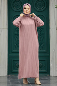  Dusty Rose Long Muslim Knitwear Dress 33671GK - 3