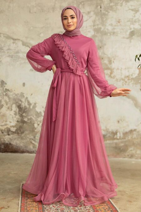 Dusty Rose Tukish Modest Bridesmaid Dress 25841GK - NEVA STYLE