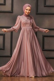  Dusty Rose Turkish Hijab Evening Gown 21960GK - 1