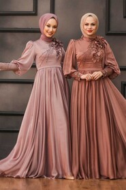  Dusty Rose Turkish Hijab Evening Gown 21960GK - 3