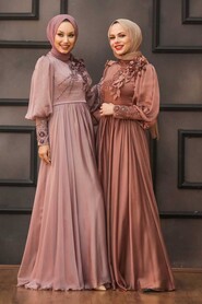  Dusty Rose Turkish Hijab Evening Gown 21960GK - 4