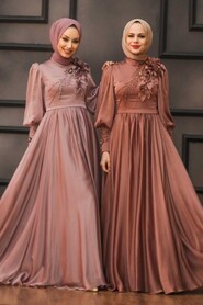  Dusty Rose Turkish Hijab Evening Gown 21960GK - 5