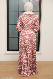  Dusty Rose Turkish Hijab Long Sleeve Dress 34531GK - 3
