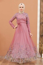  Dusty Rose Turkish Hijab Long Sleeve Dress 50171GK - 2