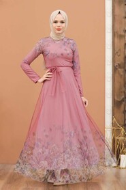  Dusty Rose Turkish Hijab Long Sleeve Dress 50171GK - 3